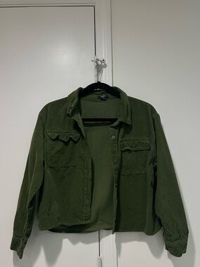 Forever 21 Kids Olive Green Corduroy Button-Up Shacket Size 13/14